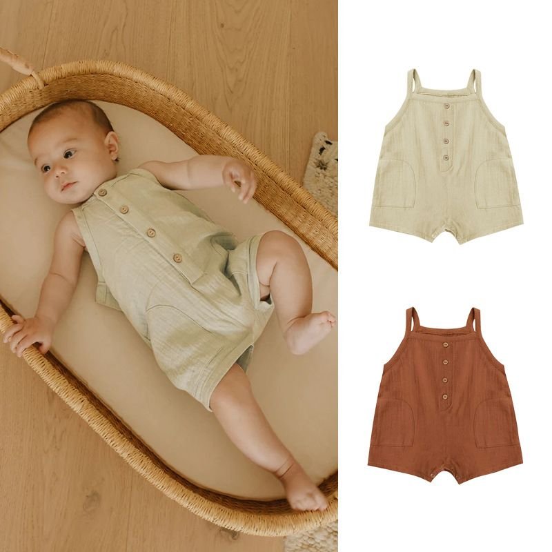 Kids Baby Boys Girls Casual Cute Solid Color Sleeveless Strap Romper