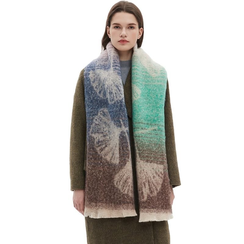 Autumn Winter Women Fashion Warm Jacquard Ginkgo Leaf Scarf Shawl