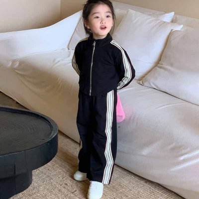 Kids Toddler Girls Spring Autumn Casual Sport Stripe Long Sleeve Coat Trousers Sets