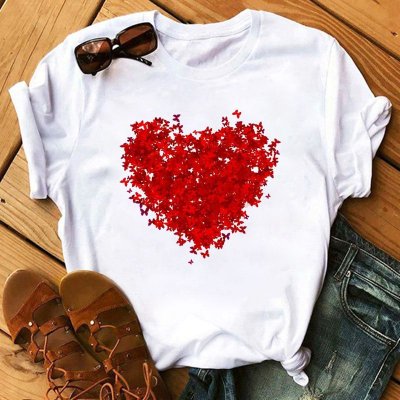 Women Plus Size Simple Basic Loose Short Sleeve Heart T-Shirt