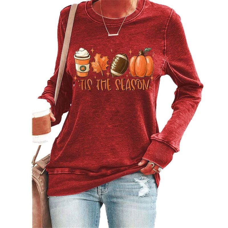 Thanksgiving Pumpkin Print Women Long-Sleeved T-Shirt