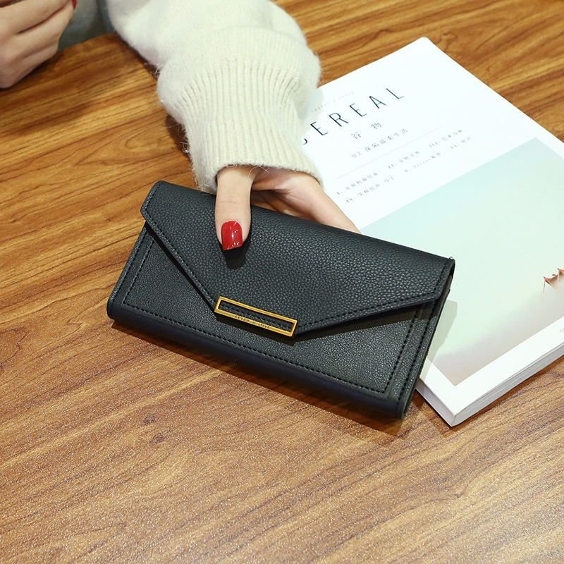 Women Fashion Solid Color Metal Buckle Multifunction Purse