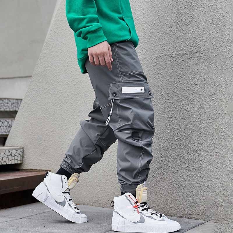 Men Fashion Casual Street Tide Alphabet Drawstring Waist Cargo Pants