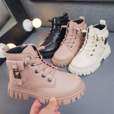 Kids Unisex Autumn Winter Fashion Casual Round-Toe Lace-Up Versatile Short Boots