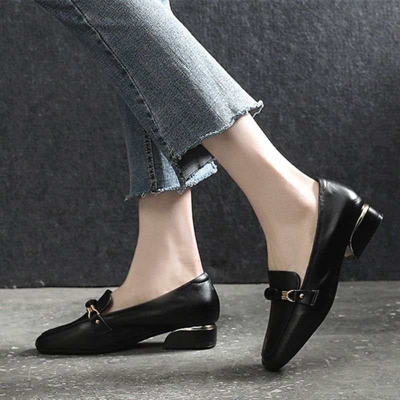 Size:4.5-12 Women Fashion Leather Mid Heel Loafers