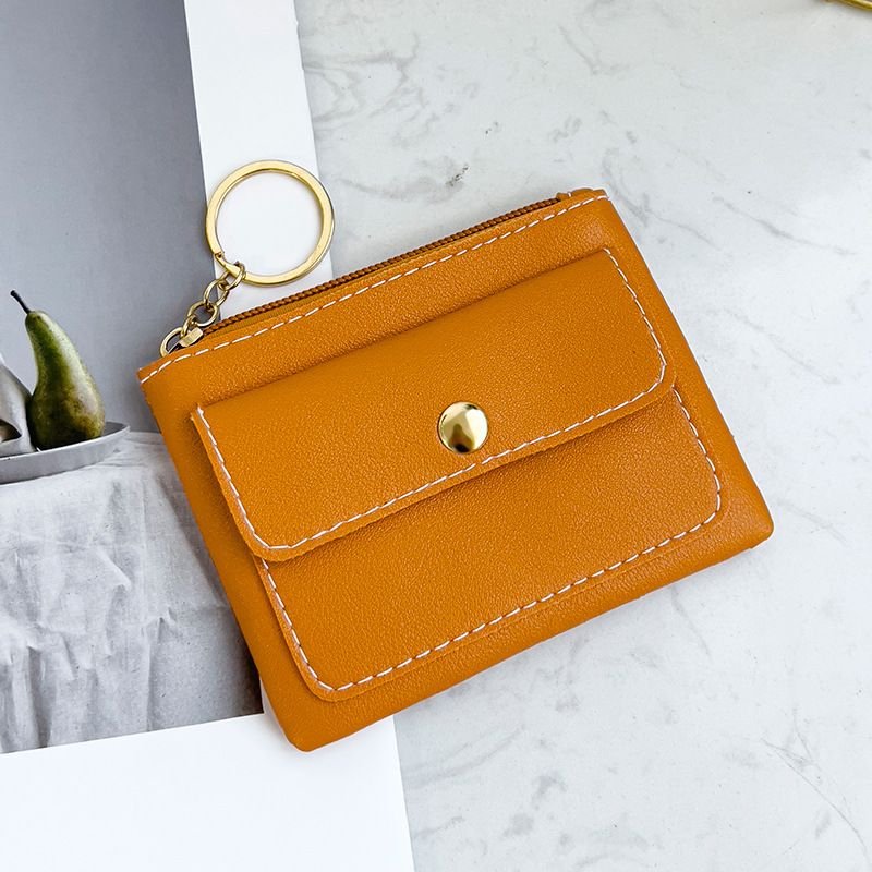 Women Fashion Casual Solid Color PU Zipper Wallets