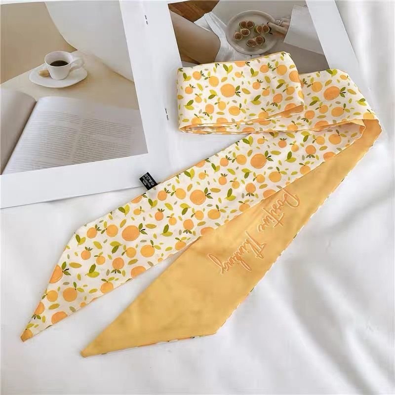 Women Cute Bear Rabbit Print Long Ribbon Silk Scarf