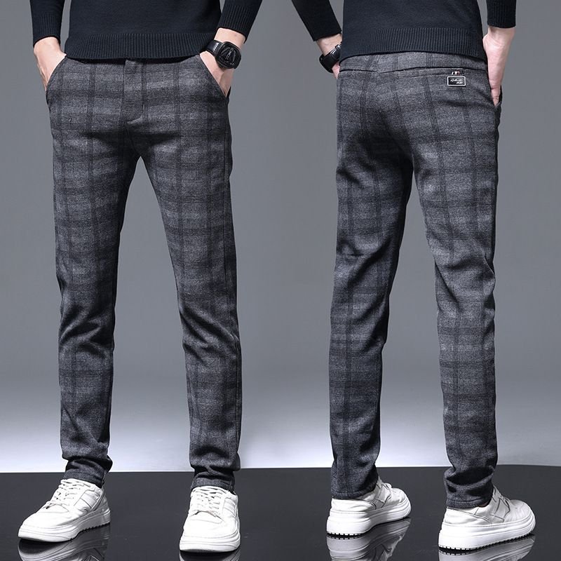 Men Fashion Plaid Slim-Fit Stretch Pants