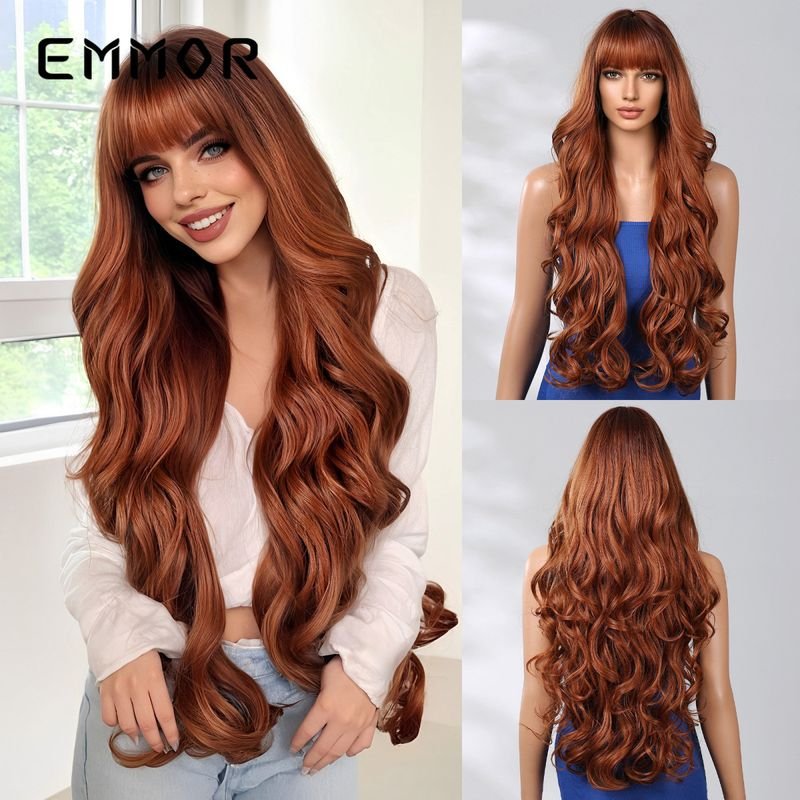 Women Fashion Long Curly Hair Wig With Bangs