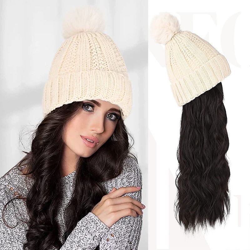 Women Fashion Long Curly Knitted Hat Wig