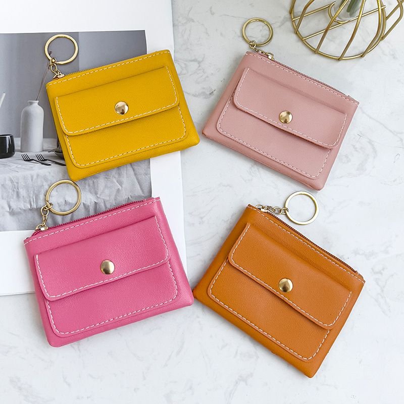 Women Fashion Casual Solid Color PU Zipper Wallets