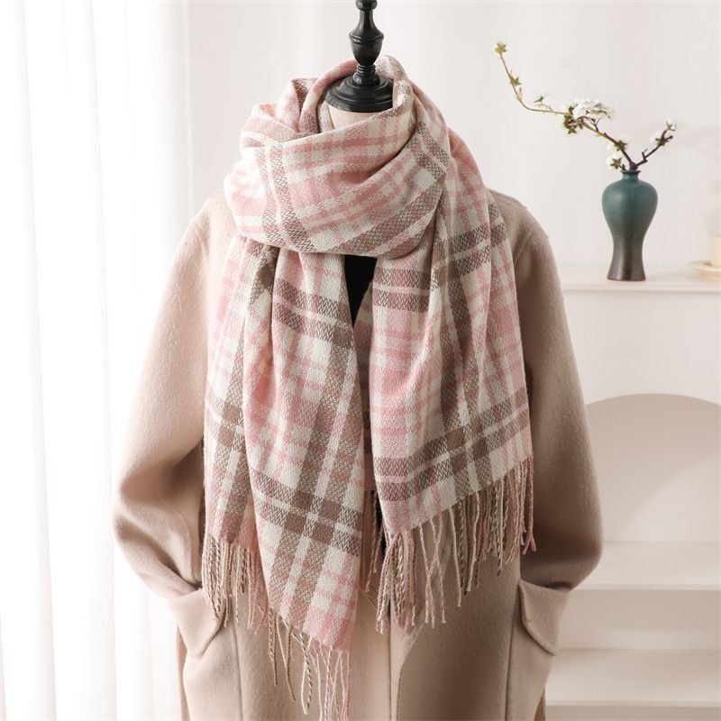 Autumn Winter Women Fashion Geometric Plaid Cashmere Warm Scarf