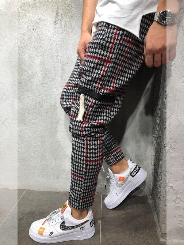 Men Fashion Casual Houndstooth Print Jogger Pants