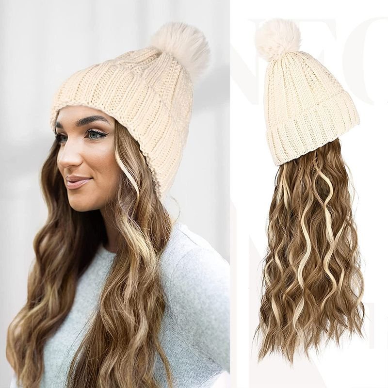 Women Fashion Long Curly Knitted Hat Wig