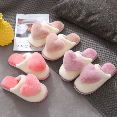 Autumn Winter Women Cute Plush Heart-Shaped Thickened Warm Extra Large Size Home Slippers