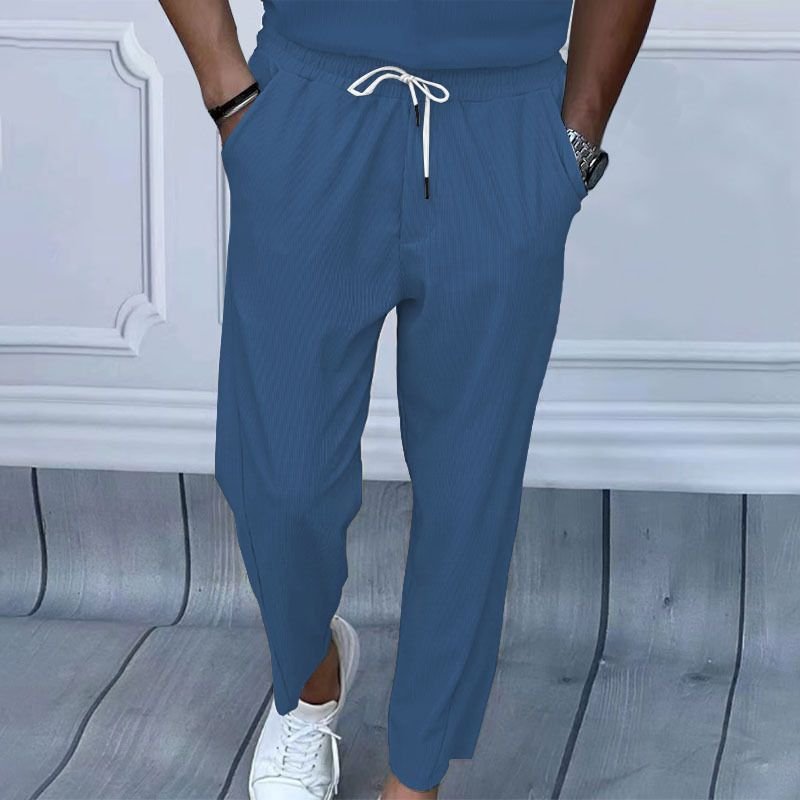 Men Fashion Casual Solid Color Corduroy Wide Leg Trousers