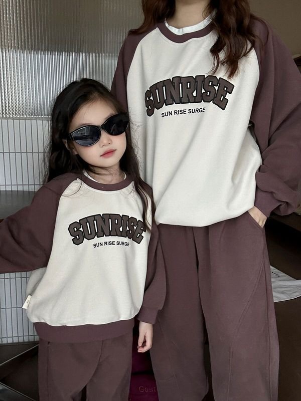 Autumn Children Fashion Color Matching Round Neck Long Sleeve Parent-Child Sweatshirt