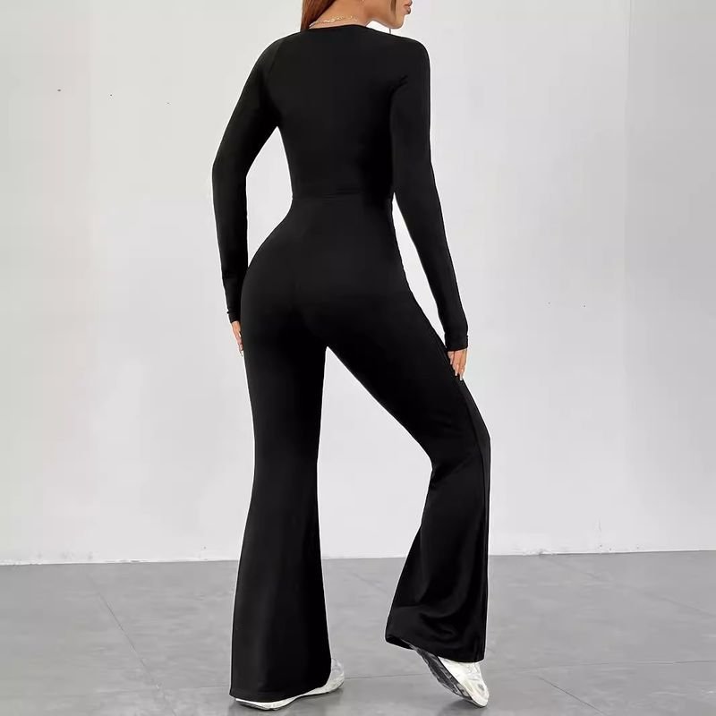 Women Fashion Casual Square Collar Long Sleeve Tight Jumpsuits