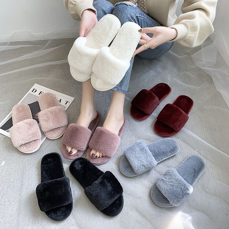 Plus Size Winter Casual Solid Color Plush Slippers