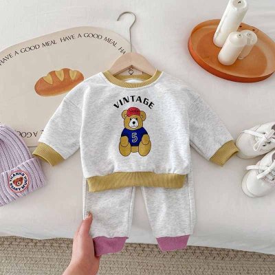 Kids Baby Boys Girls Casual Cute Cartoon Bear Alphabet Print Long Sleeve Sweatshirts Pants Sets