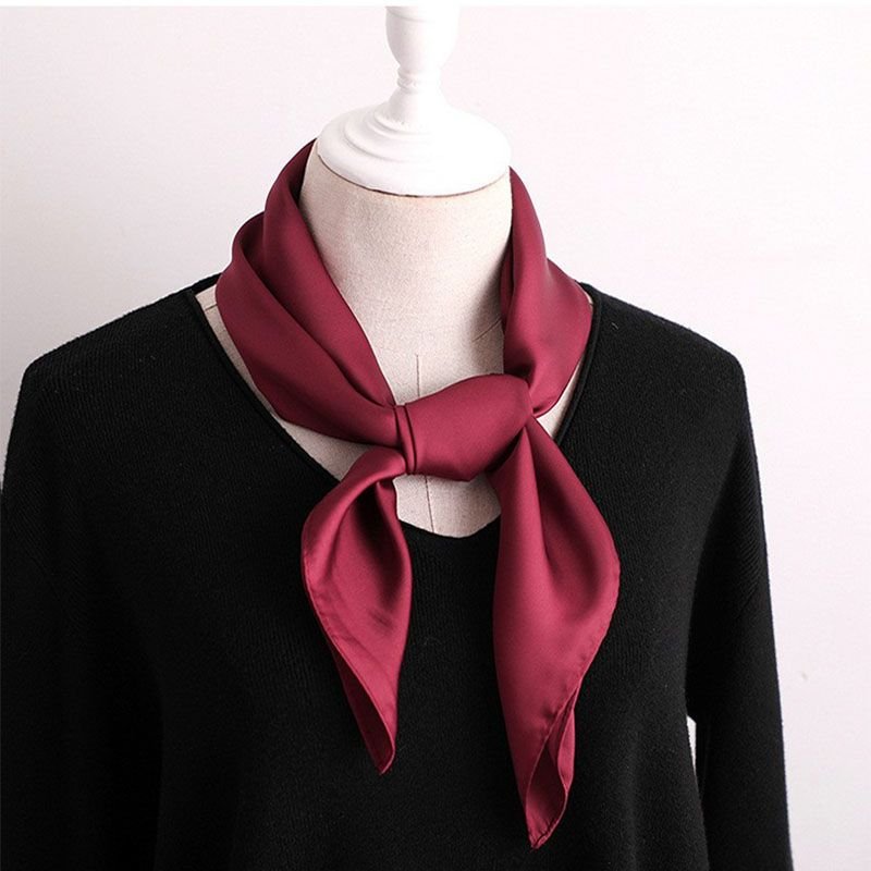 Women Simple Solid Color Square Silk Scarf