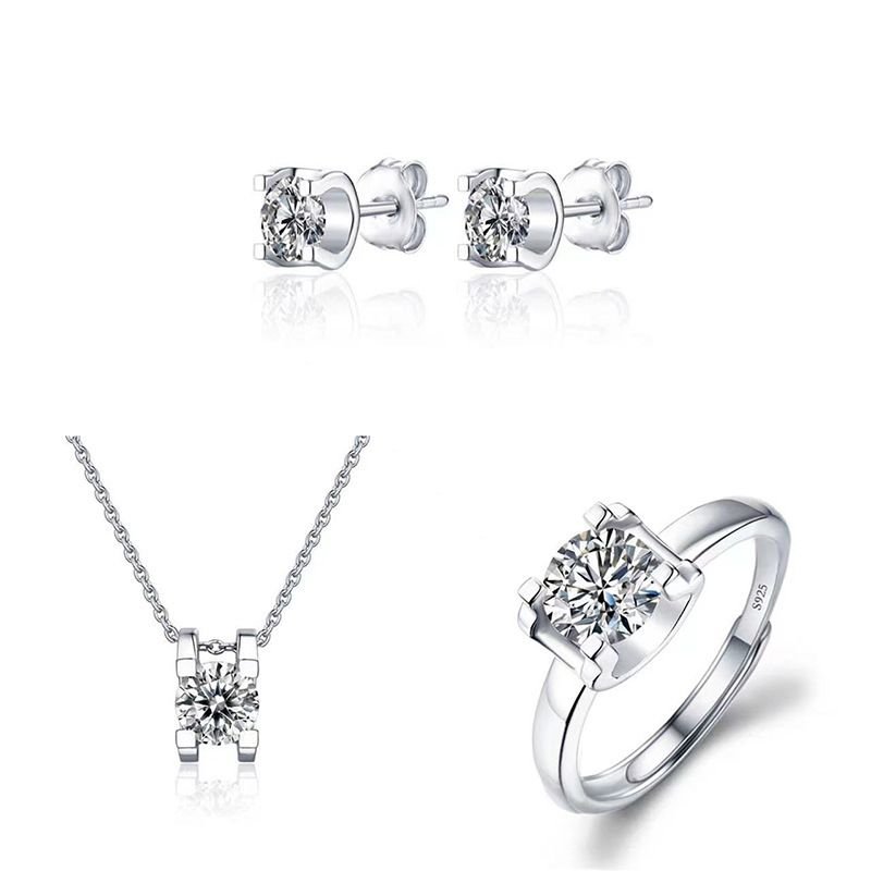 Women Simple Classic Cow Head Rhinestone Necklace Earrings Ring Three-Piece Set