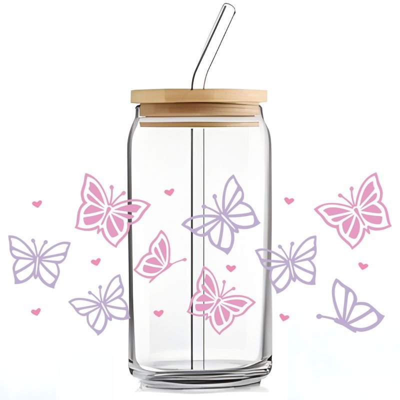 Simple Fashion Floral Butterfly Bee UV Transfer Transparent Glass Sticker