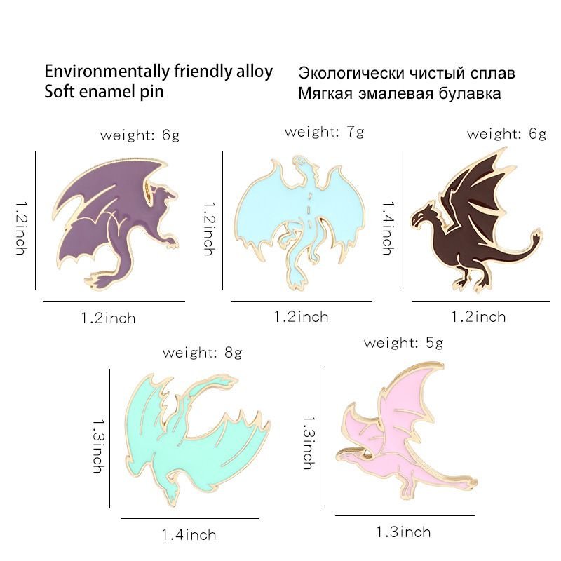 Halloween Unisex Cute Flying Dragon Pterosaur Metal Brooches