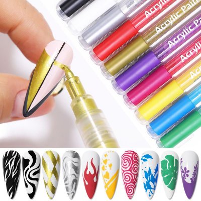 Nail Art Painting Pen Depicting Nail Point Flower Pen Hook Line Pen One-Step Glue Three-In-One Nail Polish Glue Pen Easy To Color