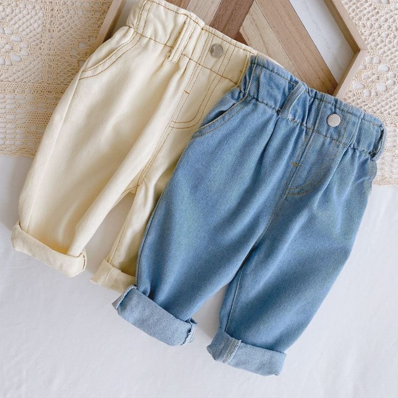 Baby Simple Solid Color Casual High Waist Denim Pants