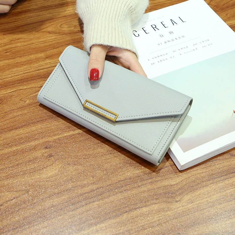 Women Fashion Solid Color Metal Buckle Multifunction Purse