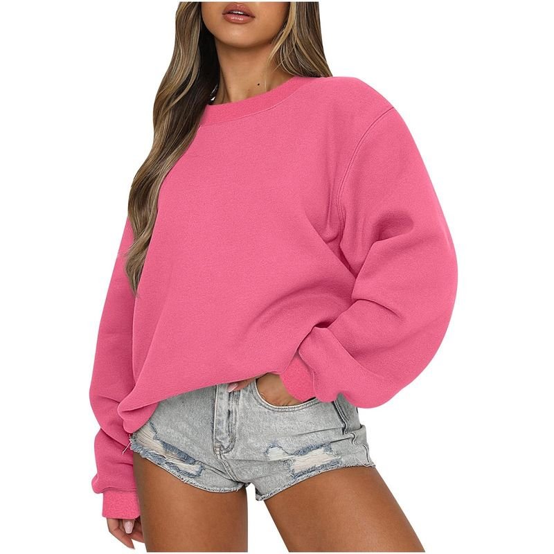 Autumn Winter Women Casual Loose Crewneck Long Sleeve Blank Sweatshirt