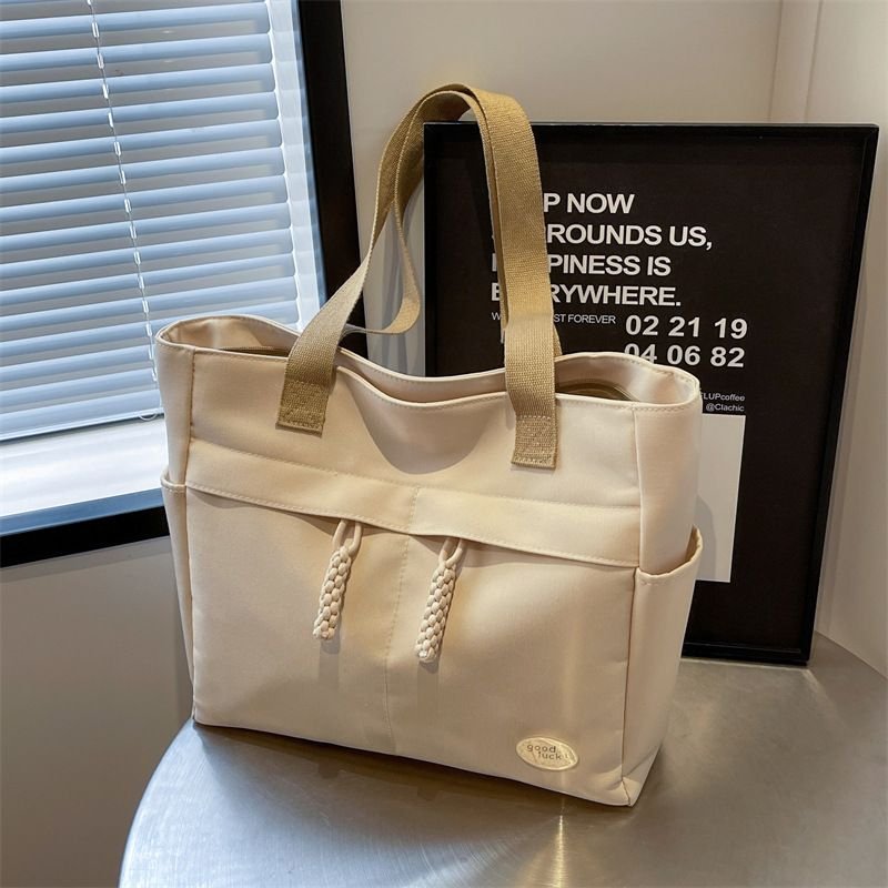 Casual Solid Color Large Capacity Canvas Tote Bag