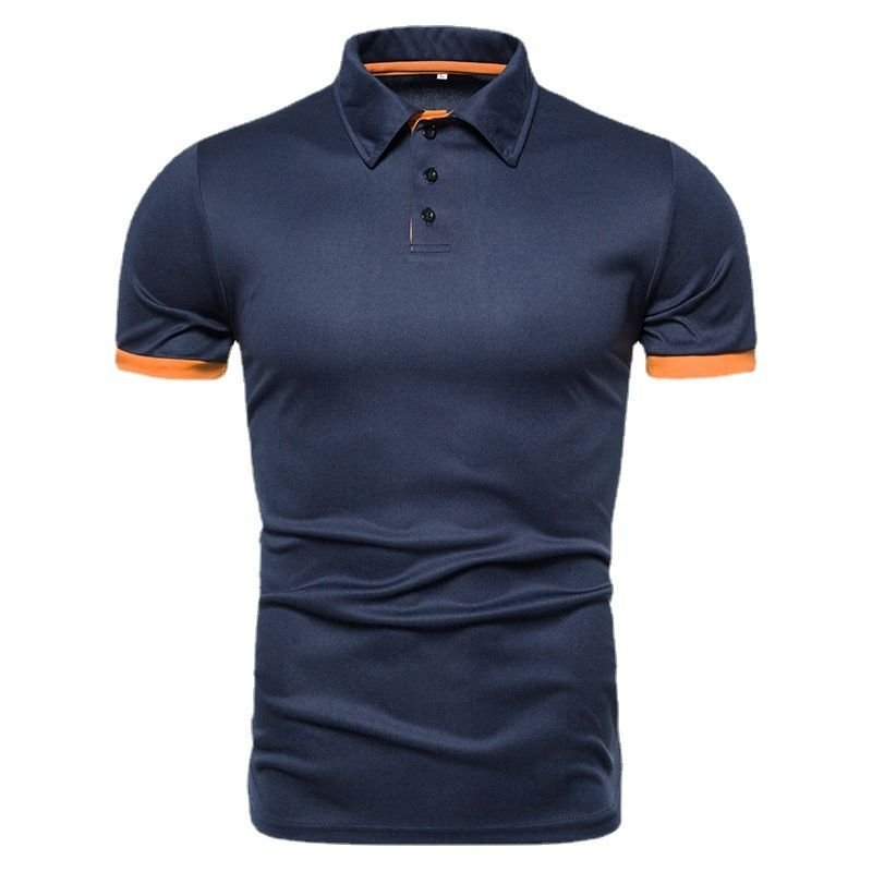 Men Fashion Casual Color Matching Short Sleeved Lapel Loose Polo Shirt