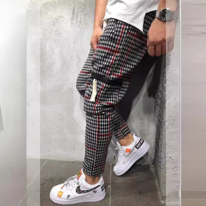 Men Fashion Casual Houndstooth Print Jogger Pants