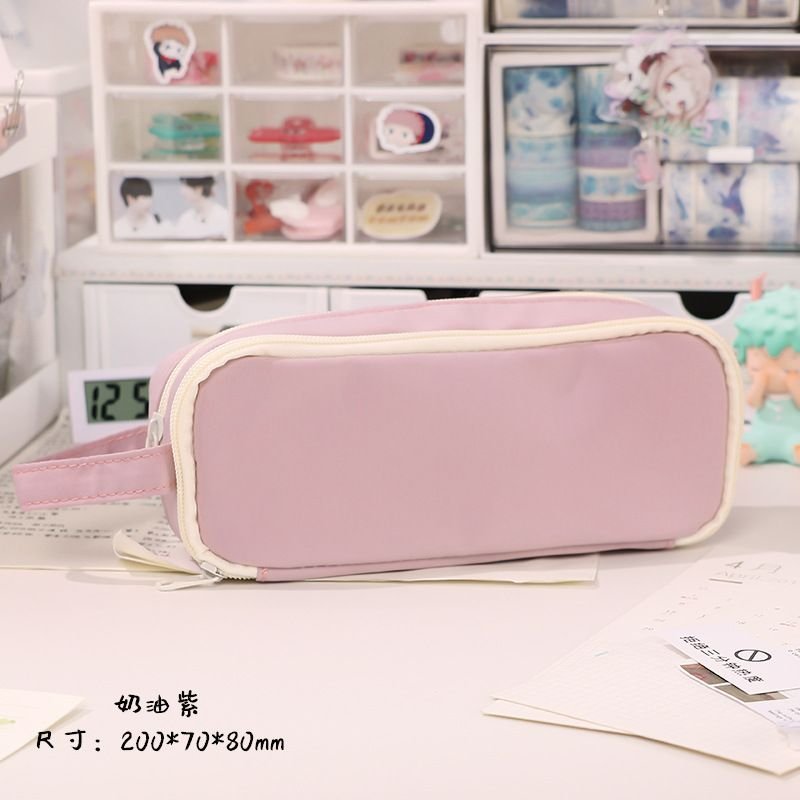 Simple Neutral Large Capacity Zipper Student Stationery Pencil Bag