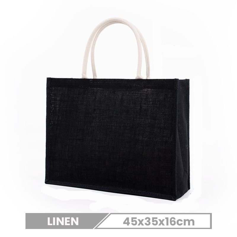 Custom Logo Black Linen Large Capacity Waterproof Eco-Friendly Tote Bag