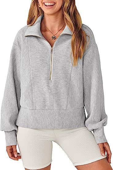 Athleisure Autumn Women Loose Half Zipper Lapel Collar Long Sleeve Sweatshirt