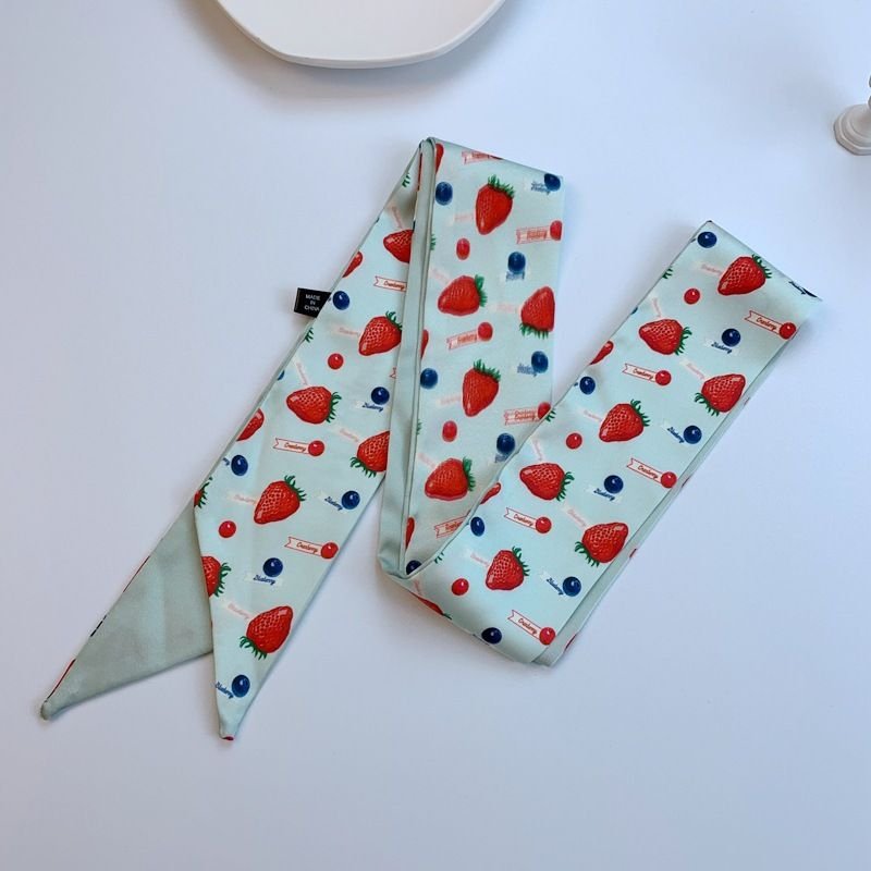 Women Cute Bear Rabbit Print Long Ribbon Silk Scarf