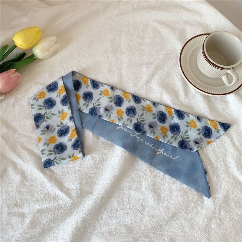 Women Cute Bear Rabbit Print Long Ribbon Silk Scarf