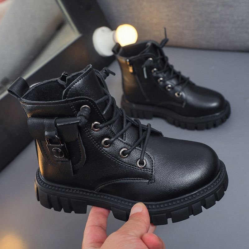 Kids Unisex Autumn Winter Fashion Casual Round-Toe Lace-Up Versatile Short Boots