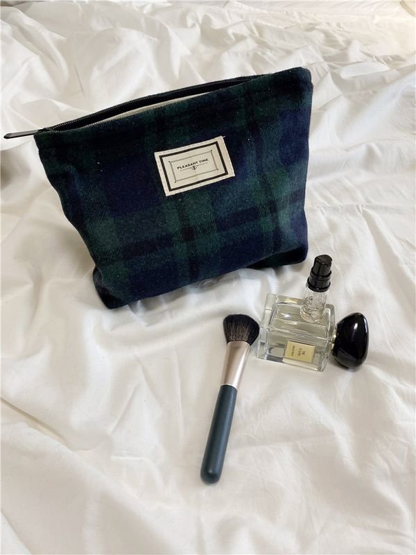 Plaid Contrast Color Large Capacity Cosmetic Bag