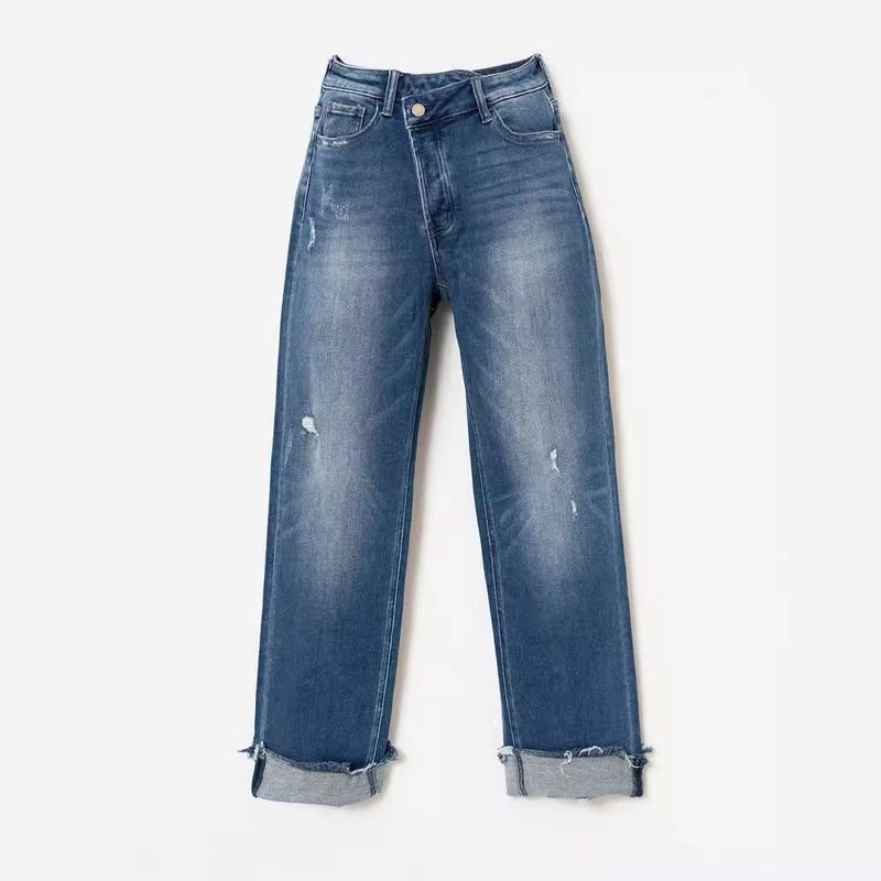 Spring And Summer Washed High Waist Fashion Casual Loose Women Jeans