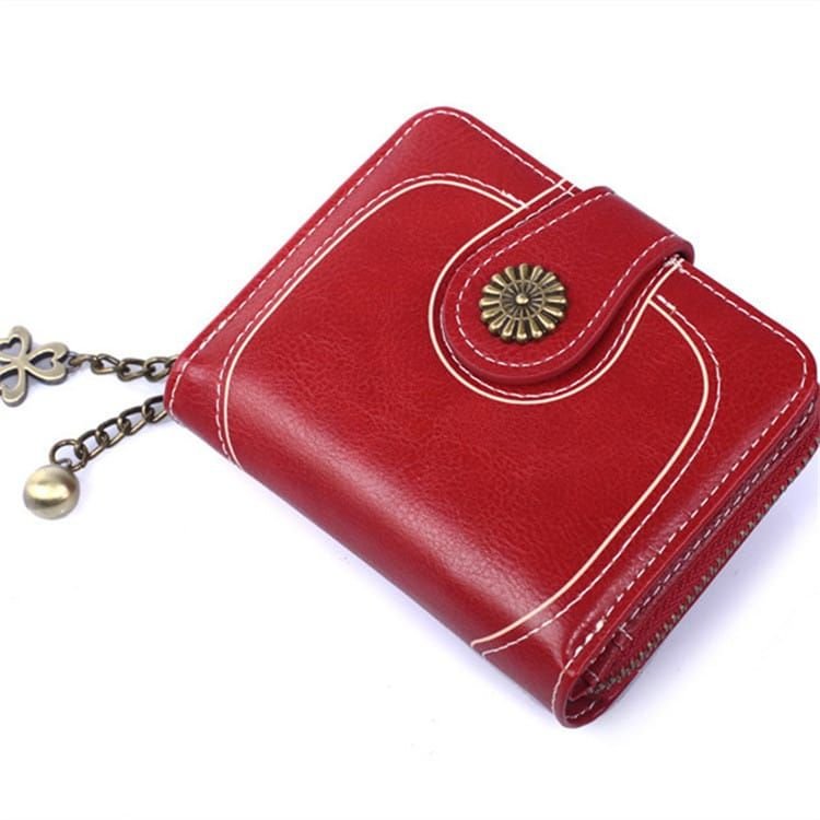 Women Retro Solid Color Zipper Tri-fold Wallet