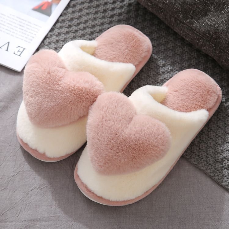 Autumn Winter Women Cute Plush Heart-Shaped Thickened Warm Extra Large Size Home Slippers