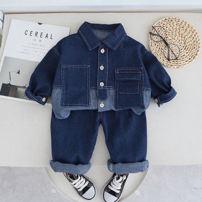 Kids Toddler Boys Spring And Autumn Fashion Casual Long Sleeve Lapel Denim Jacket Jeans Set