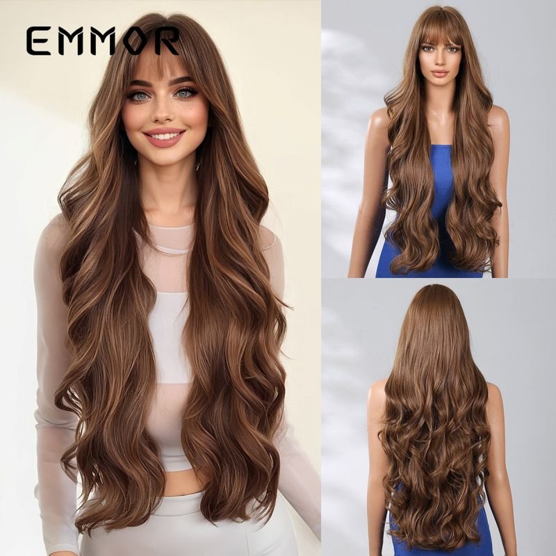 Women Fashion Long Curly Hair Wig With Bangs