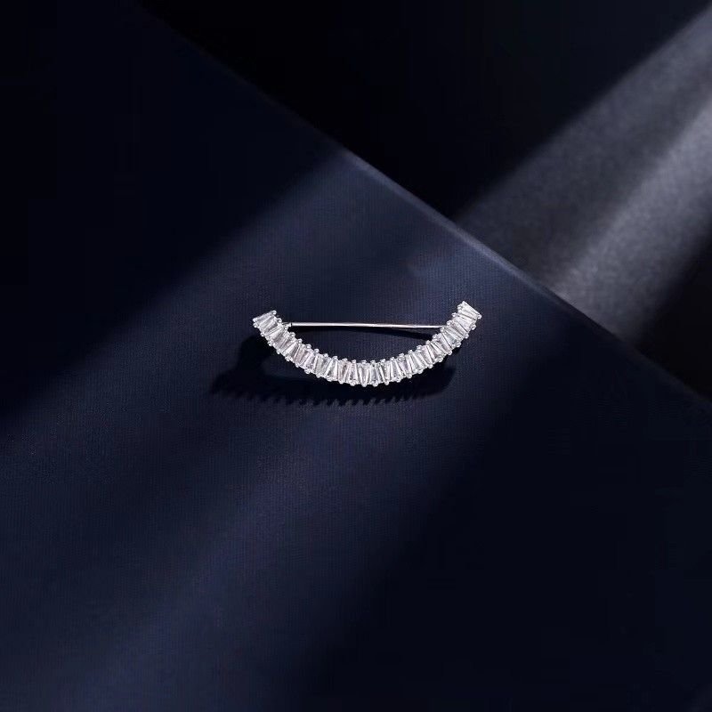 Women Fashion Simple Crystal Glass Smiley Face Brooch