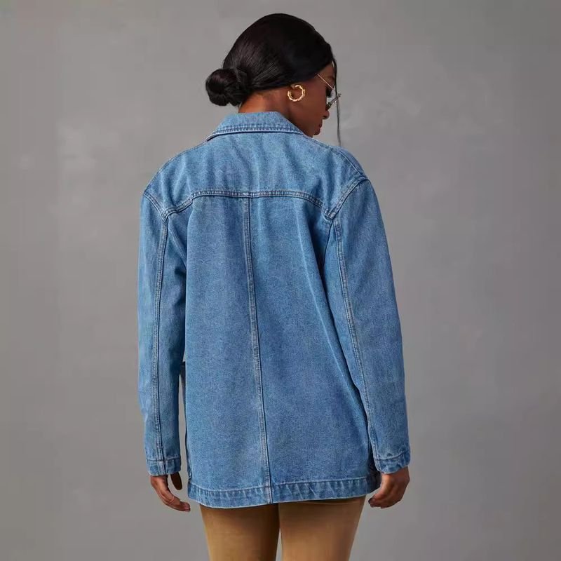 Women Retro Light Color Heavy Industry Washed Long Sleeve Denim Jacket