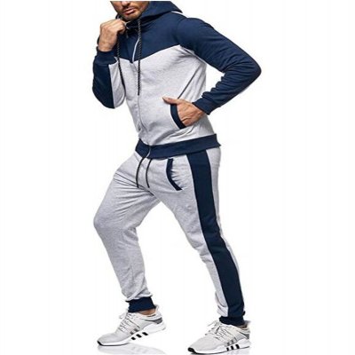 Men Autumn Winter Fashion Leisure Sports Color Matching Long Sleeve Hoodies Trousers Sets